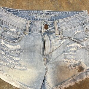 American Eagle Outfitters Light Blue Distressed Denim Shorts